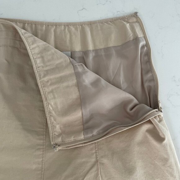 RW&CO. Casual Neutral Lined Cotton A Line Skirt 4 Pleats Front & Back Tan Sz 10 - Picture 4 of 10